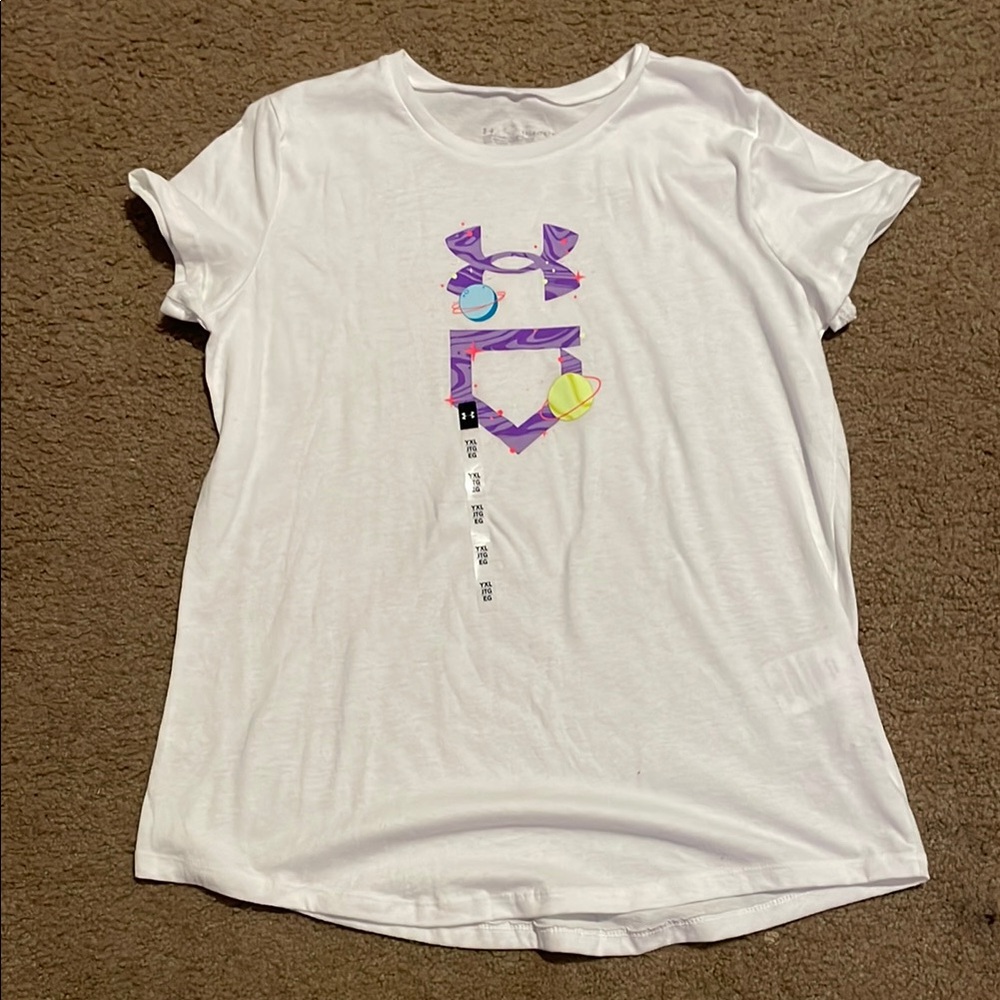 Under Armour White and Purple Short Sleeve Tee